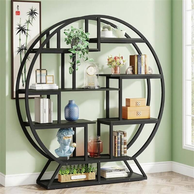 Industrial Bookshelf with Staggered Shelves