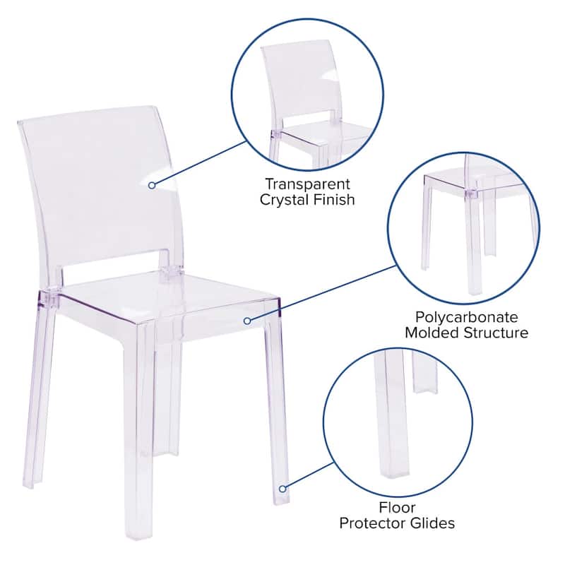 4 Pack Chair with Square Back in Transparent Crystal - Wedding Chairs
