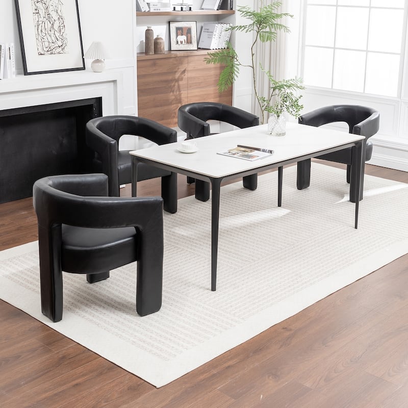 SEYNAR Modern Glam PU Leather Upholstered Dining Chair, Open-Back Accent Chair Set of 4