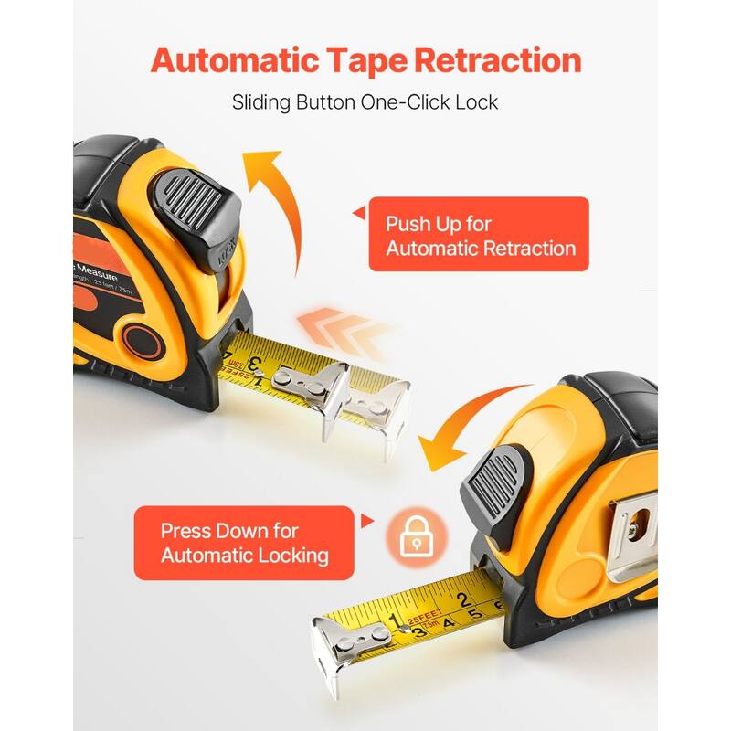 Tape Measure 25ft Retractable Imperial Metric for Outdoor Decoration