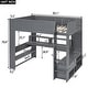 preview thumbnail 4 of 10, Full Wooden Loft Bed with Desk Storage Shelves LED & Charging Station-Grey