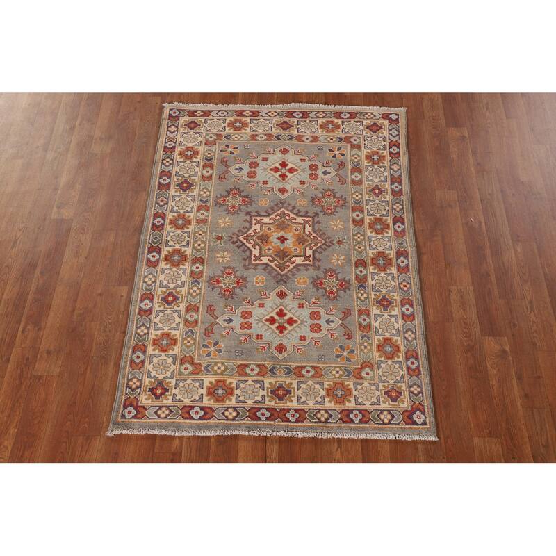Traditional Kazak Oriental Accent Rug Hand-Knotted Wool Carpet - 3'4"x 4'9"