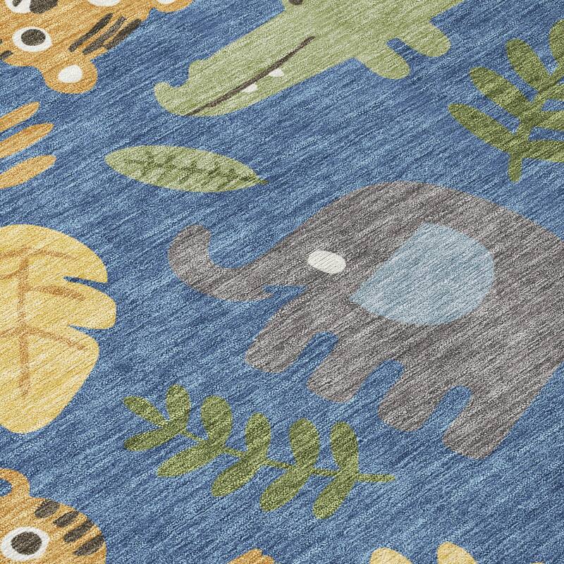 Machine Washable Indoor/ Outdoor Whimsy Safari Animals Chantille Rug