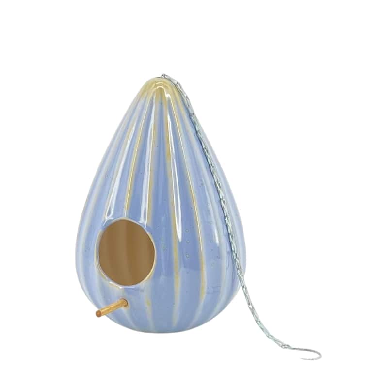 Ceramic 10-Inch Teardrop Ruffled Birdhouse - Blue