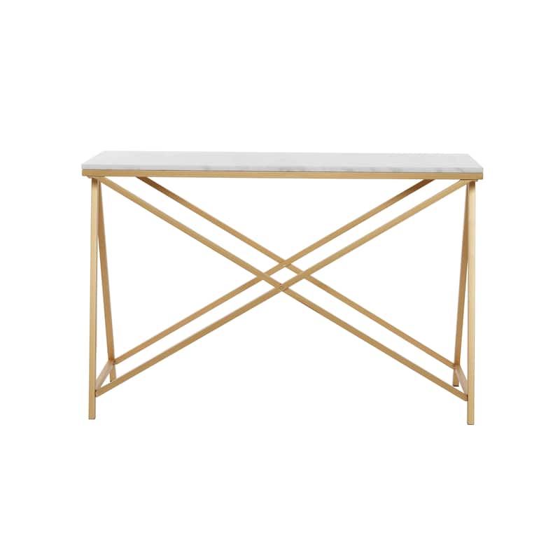 Marble Rectangular Console Table with Gold Metal Stand - White - Roche River Decor - 14"W x 47"L x 31"H