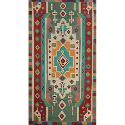 Hand Woven Oriental 100% Wool Carpet Southwestern Tribal Multi-Colored Kilim Area Rug - 14' 8'' X 8' 1''