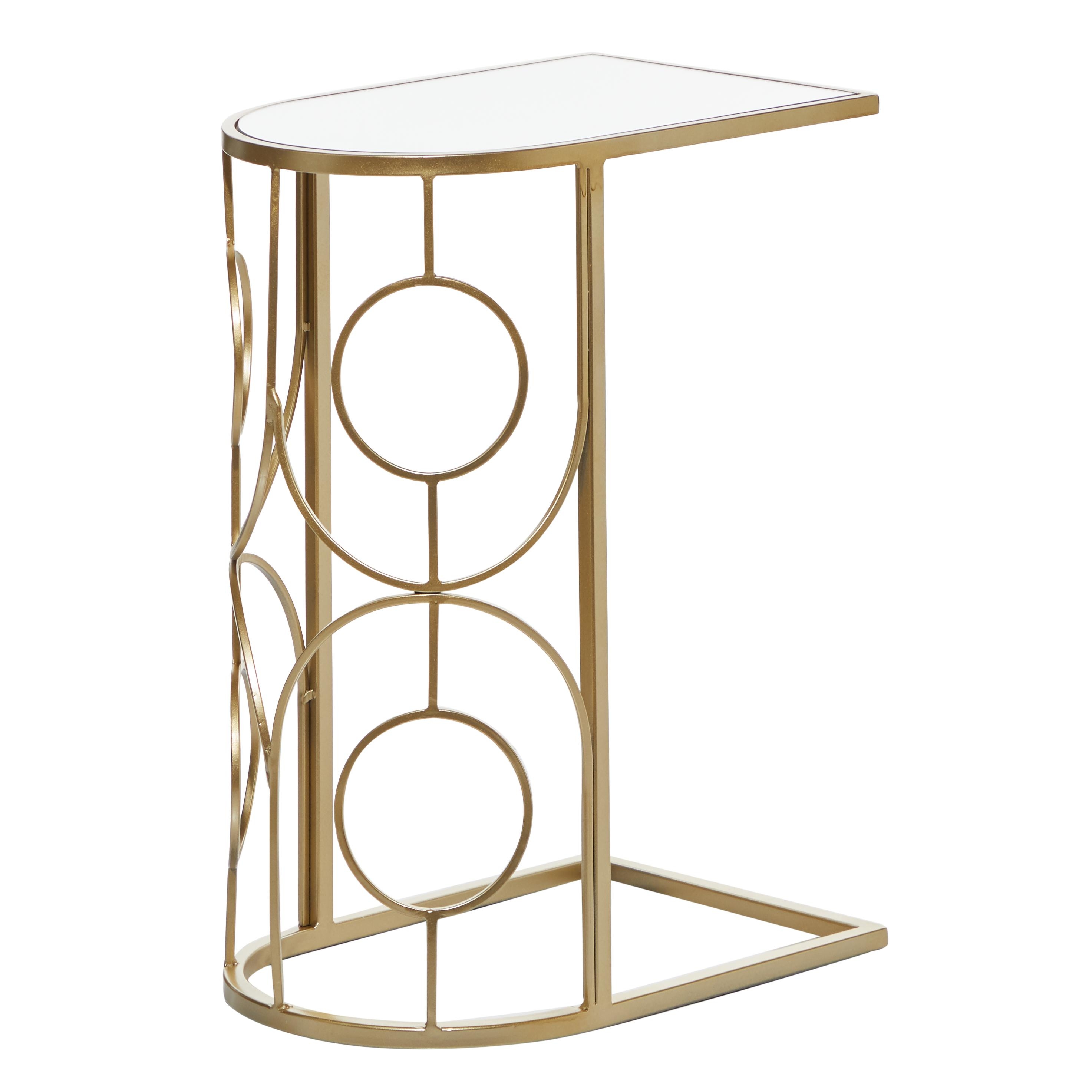 Gold Metal Geometric Side End Accent Table with Mirrored Glass Top