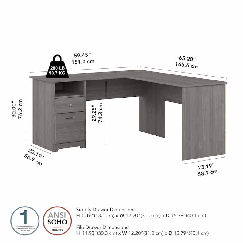 Cabot 60W L-Desk with Hutch and Drawers by Bush Furniture
