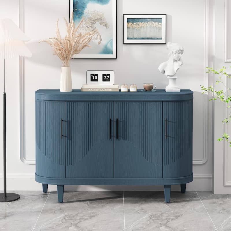 47 Inch Sideboard with Adjustable Shelves, Curved Sideboard with 4 Doors - Blue
