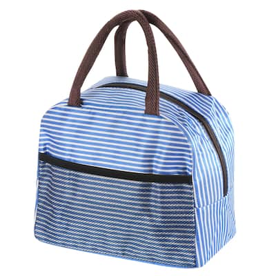 Lunch Bag Tote Bag with Pocket for Work Picnic 9.1"x4.7"x7.9", Blue