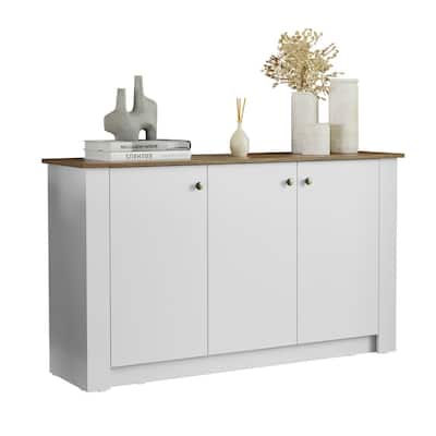 Madesa Modern Sideboard Buffet Storage Cabinet with 3 Doors 53 Inch Wooden Organization Entryway - White/Brown