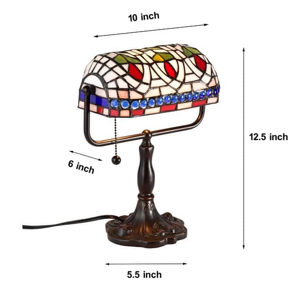 12-inch Stained Glass Desk Lamp with Blue Gemstones