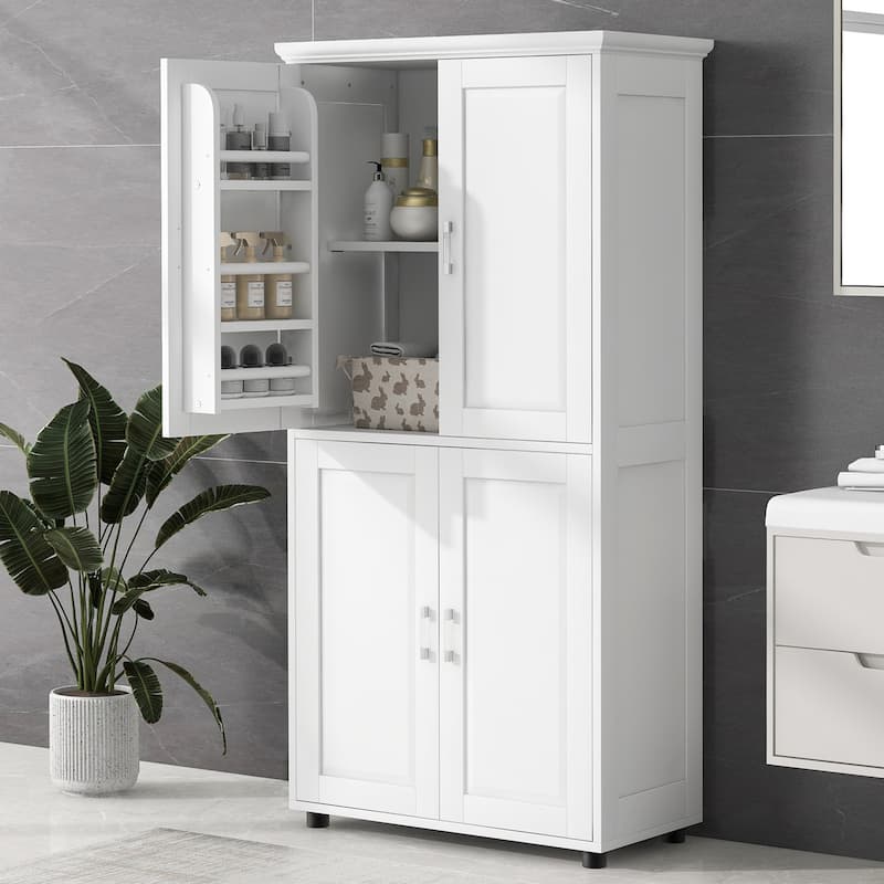 Bathroom Floor Storage Cabinet, Bathroom Storage Unit, Freestanding Cabinet with Adjustable Shelves Bathroom Organizer Cabinet - White