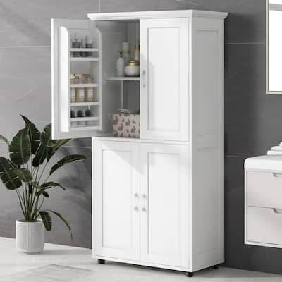 Tall and Wide Bathroom Floor Storage Cabinet with 4 Doors