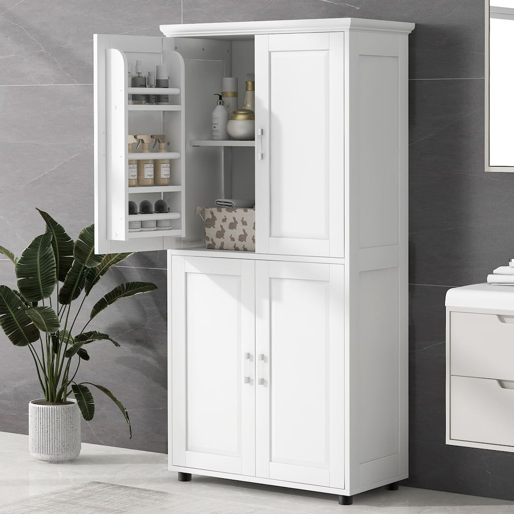 Tall and Wide Bathroom Floor Storage Cabinet with 4 Doors