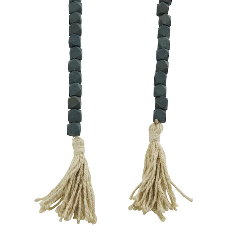 Mango Wood Handmade Hexagon Carved Geometric Long Beaded Garland with Tassel - Roche River Decor