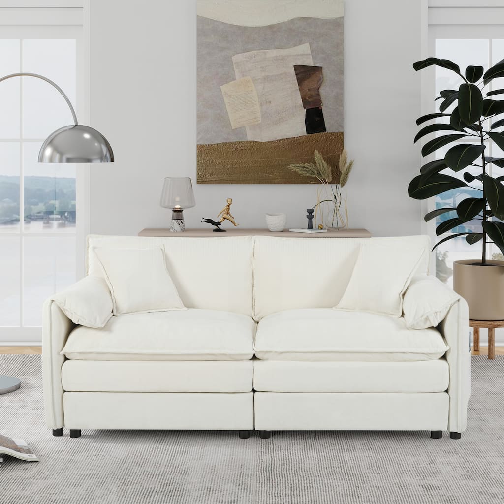 Oversized 2-Seater Beige Chenille Sofa, Modern Comfy for Living Room