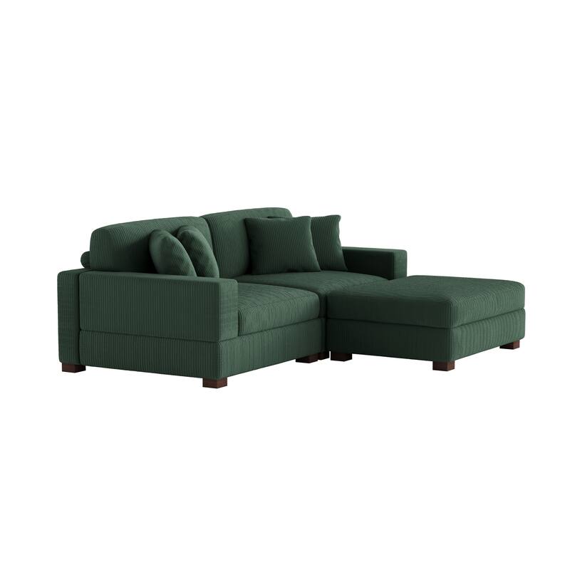 Ella 82" W/ 118" W Corduroy Modular Sectional Sofa with Ottoman