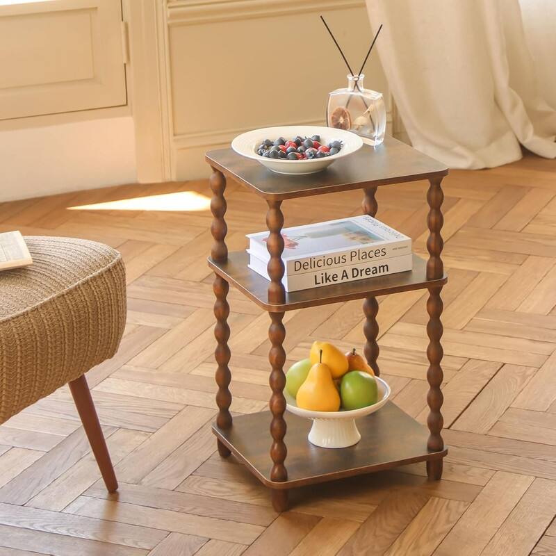 Small End Table with Storage Shelf Vintage Nightstand Bedside Table