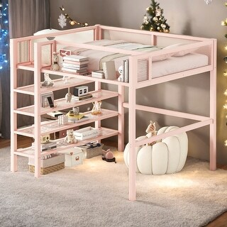 Full Size Metal Loft Bed with 4-Tier Shelves and Storage - Bed Bath ...
