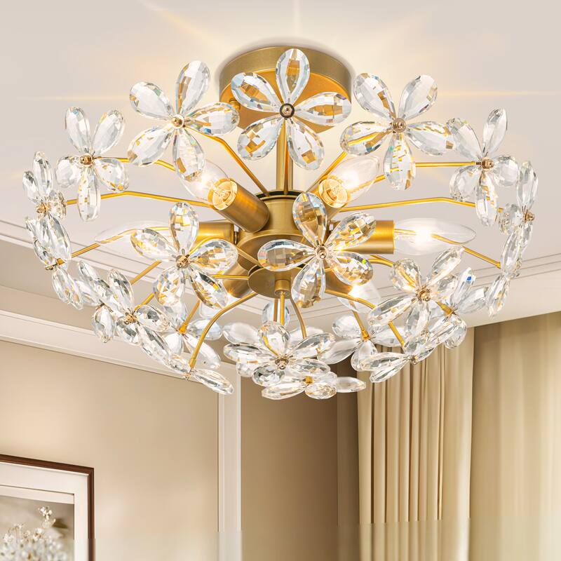 Starsky 6 Light Crystal Flower Shaped Flush Mount