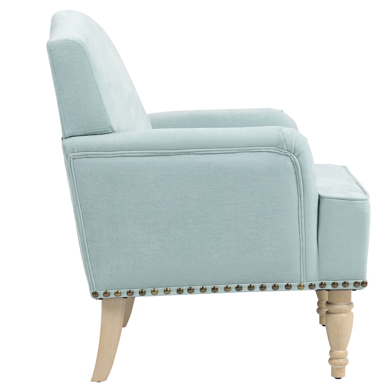 Sage Fabric Modern Accent Chair with Retro Wooden Legs, Nailhead Trim, and High-Density Foam Cushion