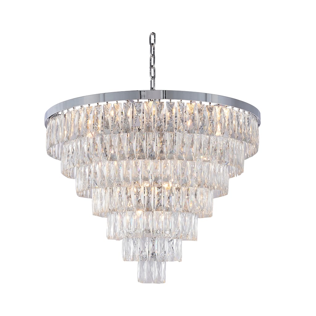 27-Light Chrome Chandelier With Clear Crystals