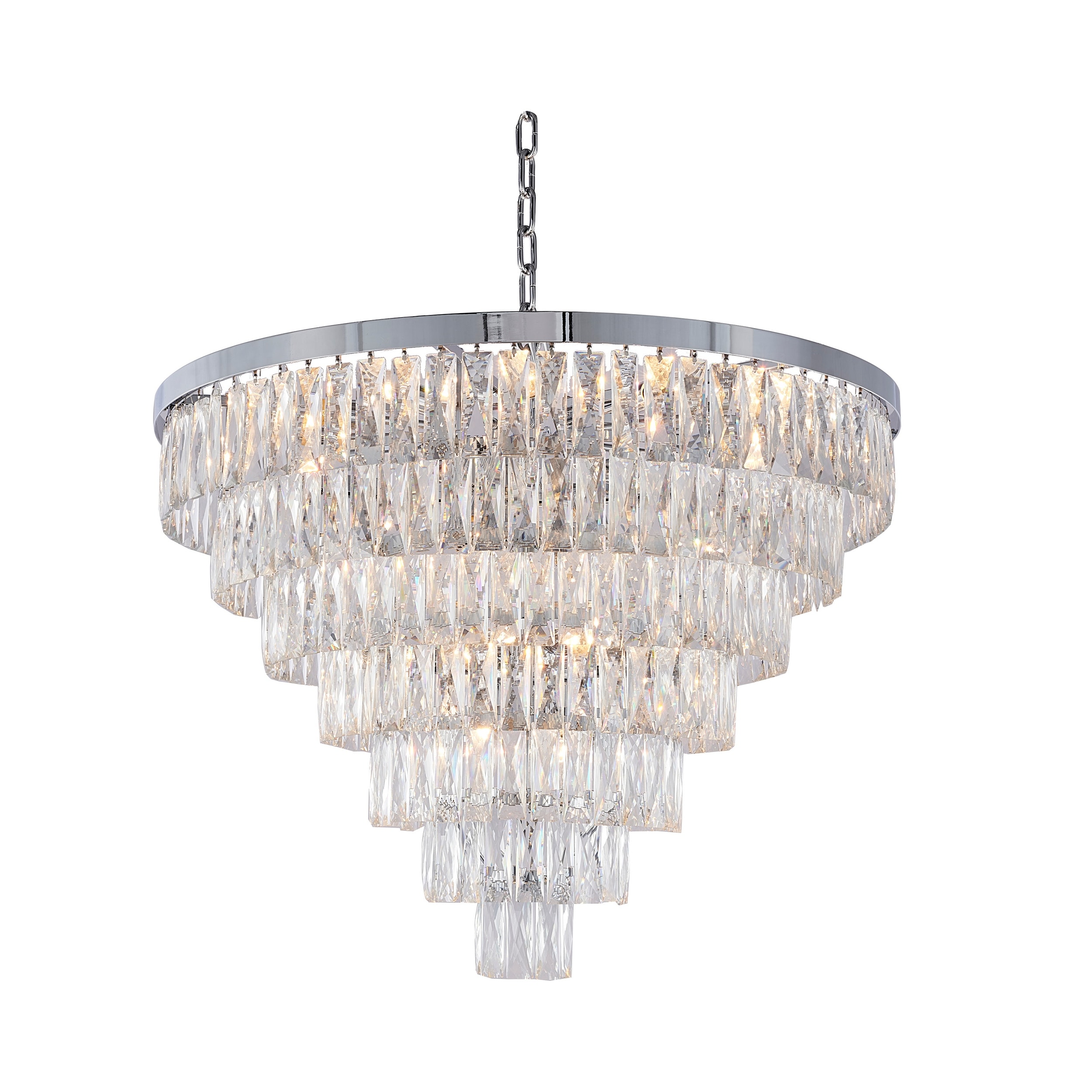 Modern 27-Light Chrome Chandelier With Clear Crystals