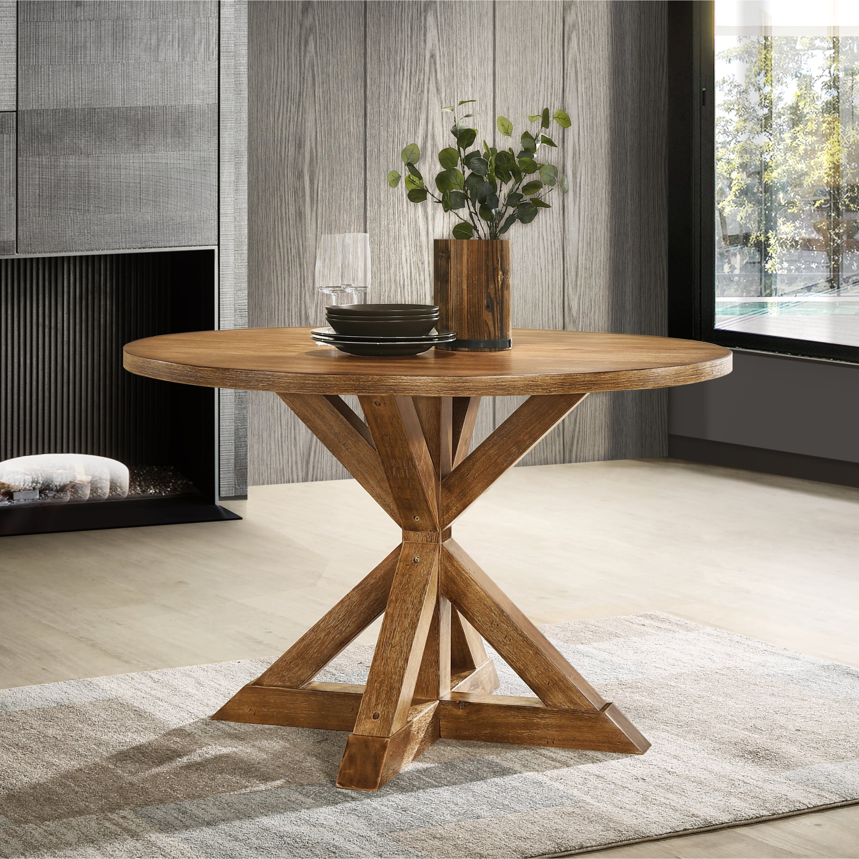 Roundhill Furniture Windvale Cross-Buck Base Dining Table