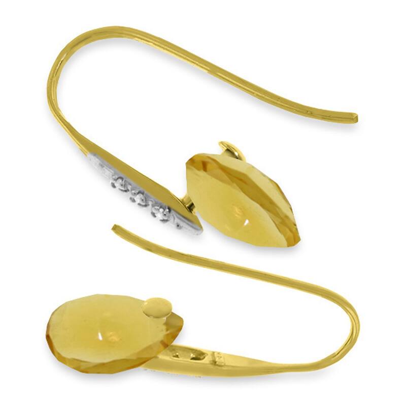14K Solid Gold Fish Hook Earrings w/ Diamonds & Dangling Citrines