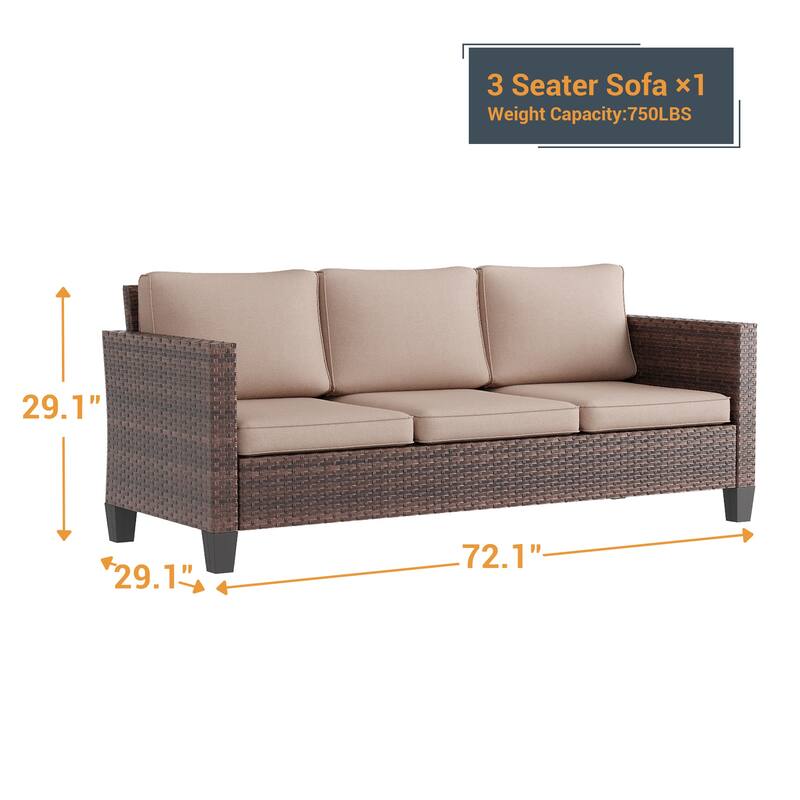 Livoosun Patio Outdoor Couch,3-Seater Furniture with Removable Cushion