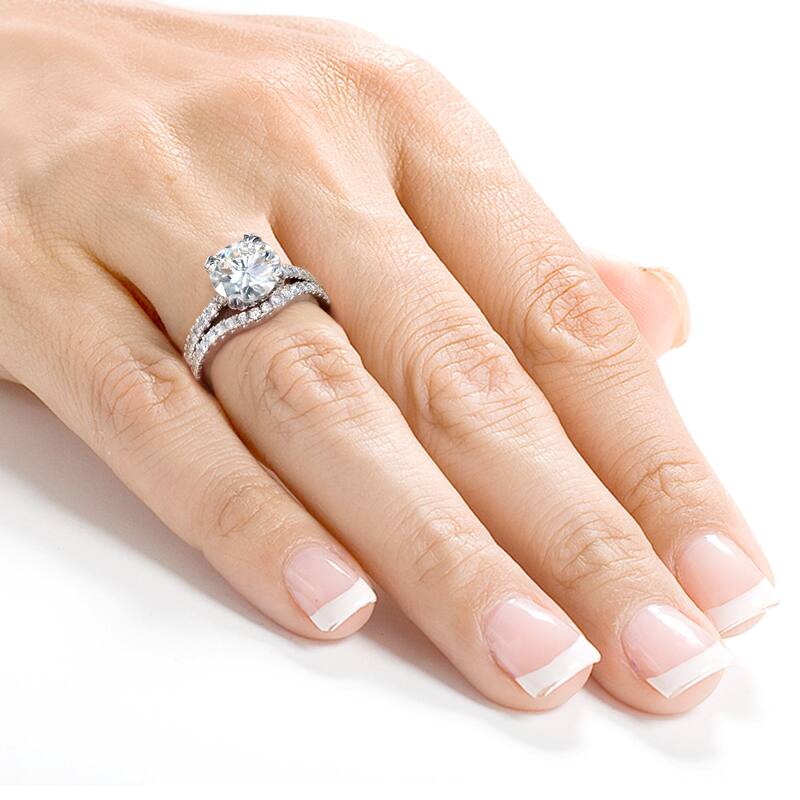 Annello by Kobelli 14k Gold 2 1/3ct TGW Forever One Moissanite and Lab Grown Diamond Bridal Rings Set DEF, VS