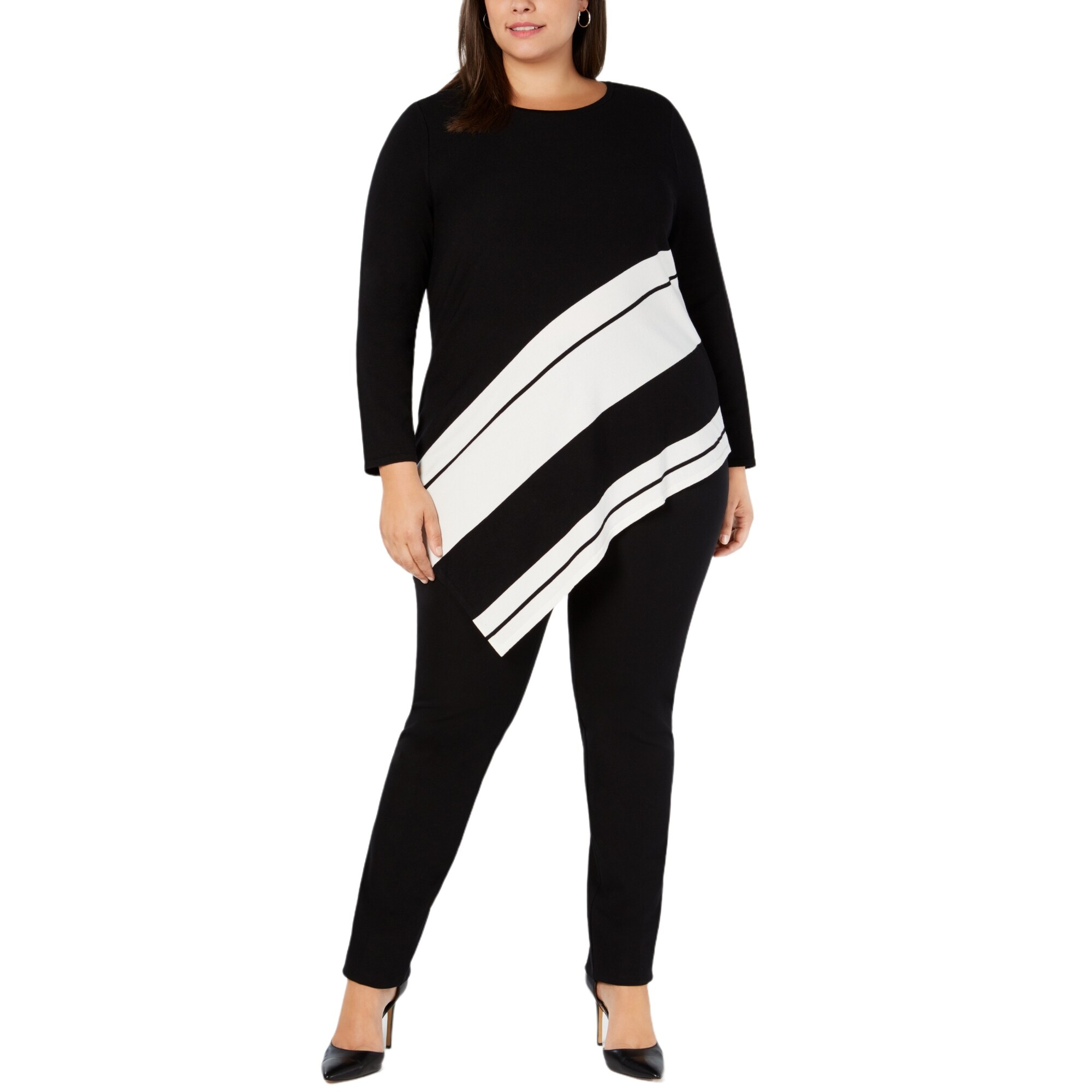Alfani Women's Cowl Neck Asymmetrical Colorblock Sweater