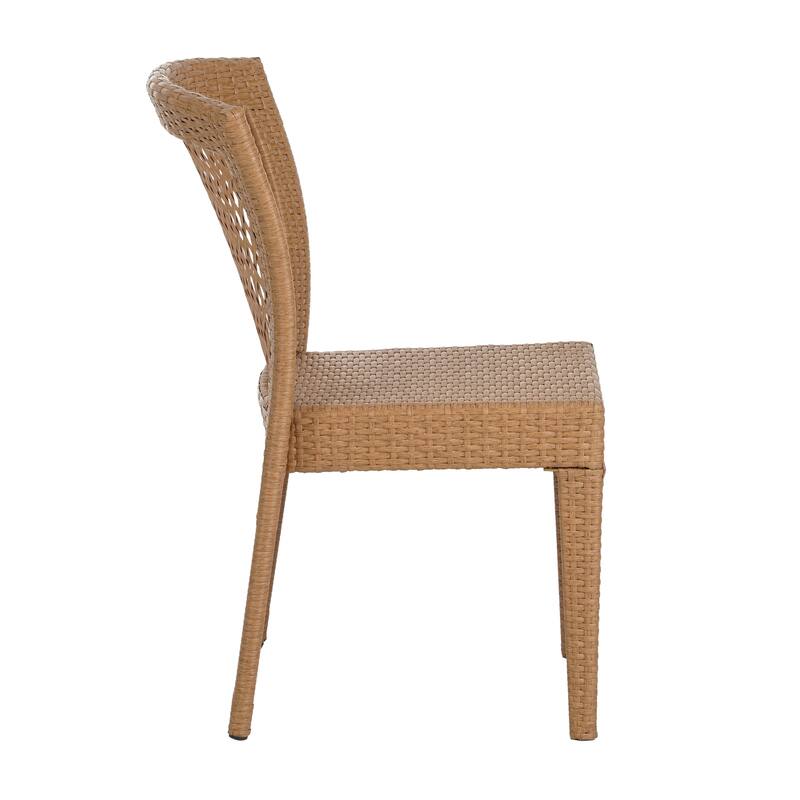 Roomfitters Set of 2 Stackable Outdoor Dining Chairs, Diamond-Mesh PE Wicker with Iron Frame