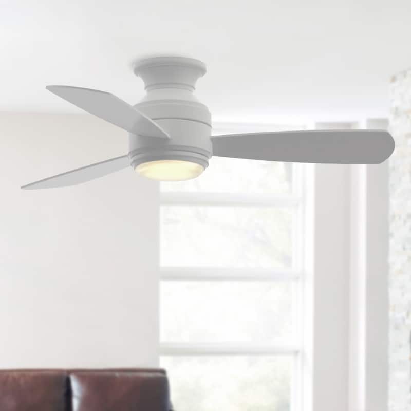 Fanimation Studio Collection Level 44 inch Matte White Flush Mount Ceiling Fan with LED Light and Wall Control