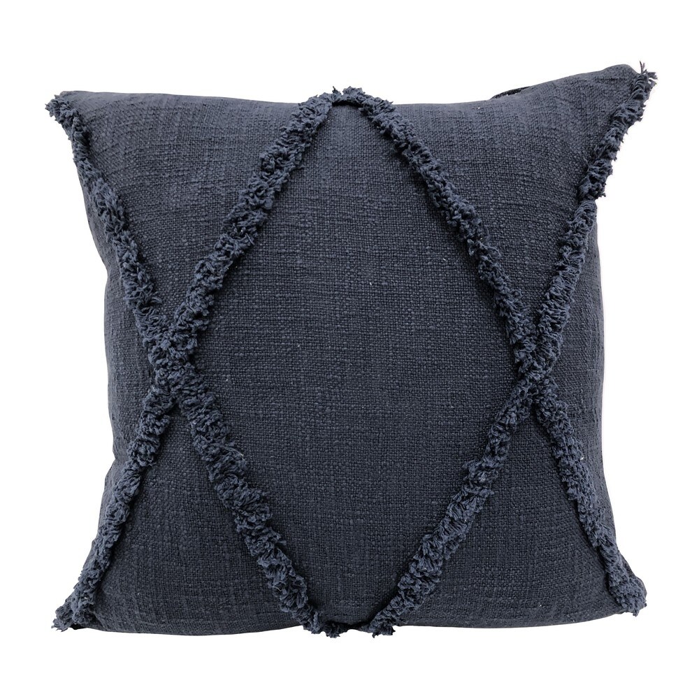 Deep Blue Diamond Tufted Throw Pillow Made In India 14x26 Fringe Pillow