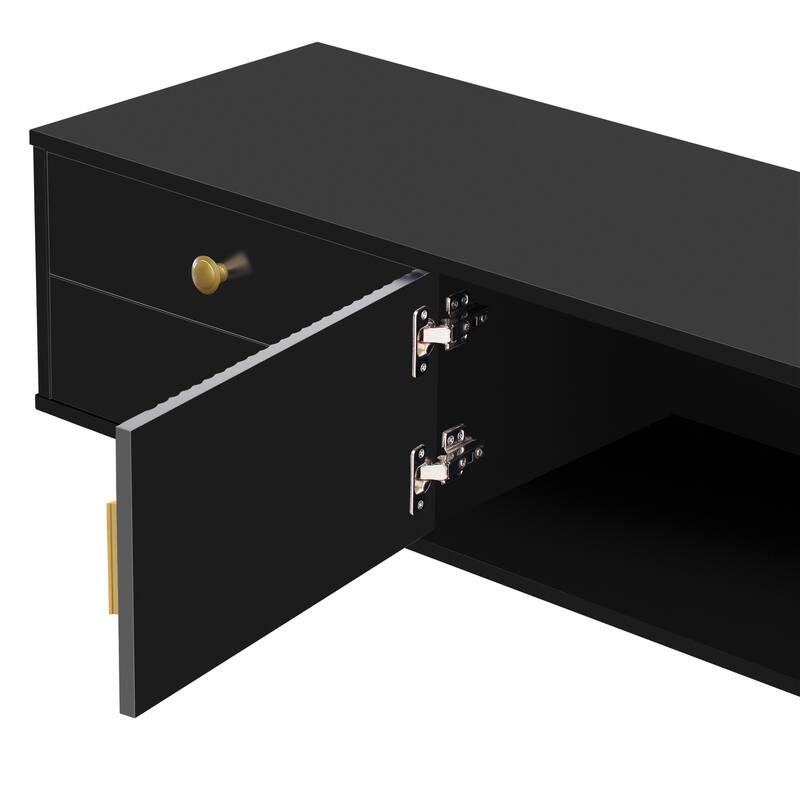 Modern TV Stand TV Console Table for 65+ Inch TV, T-shaped Metal Frame Media Cabinet Entertainment Center for Living Room