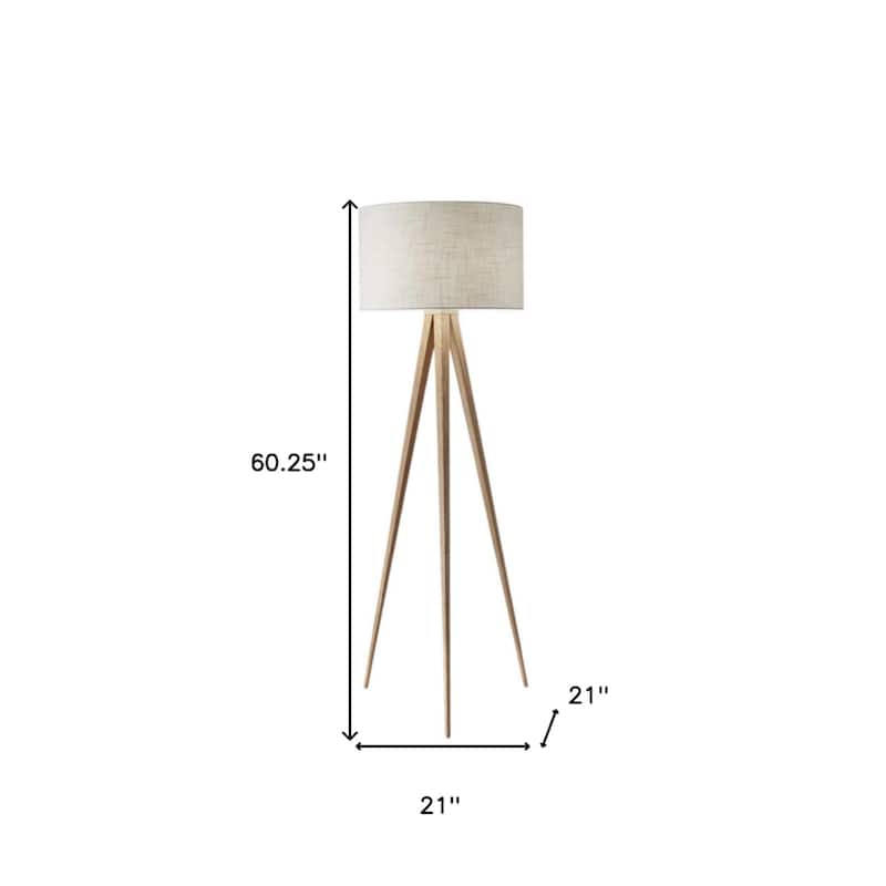 60" Modern Tripod Floor Lamp with White Drum Shade Natural Metal Base for Living Room - 60.25”H x 21”W x 21”D