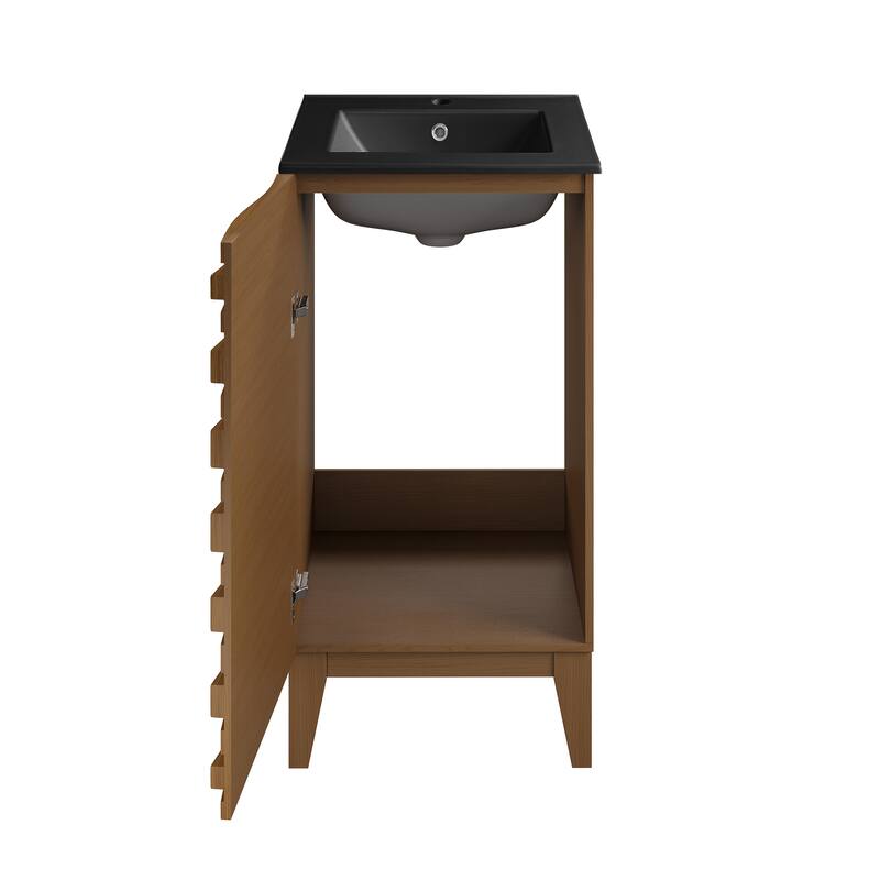 Cascade 18 In. Brown Oak Bathroom Vanity With Black Ceramic Sink Top