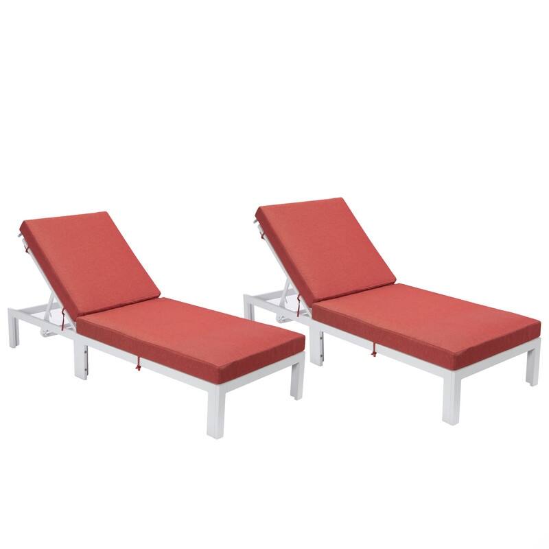 Chelsea Adjustable Chaise Lounge with UV-Resistant Frame, Removable Washable Cushions, Non-Slip Feet (Set of 2) - Red