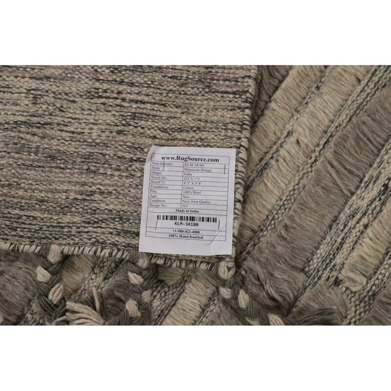 Striped Moroccan Shaggy Oriental Area Rug Handmade Wool Carpet - 5'8" x 8'3"