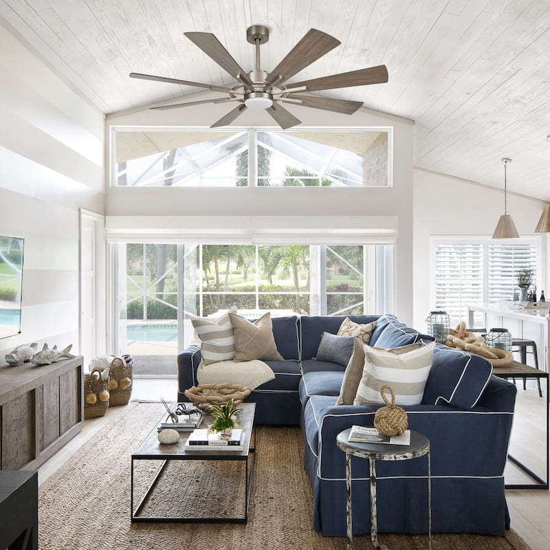 60-in Farmhouse 8-Blade Nickel Windmill LED Ceiling Fan with Light and Remote