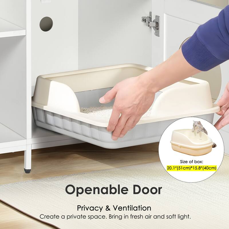 Pedestal Sink Storage Cabinet with Cat Litter Box Enclosure Dual Purpose Bathroom Organizer - 24.8" x 21.3" x 20.1"