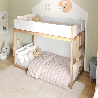 Convertible Solid Wood Bunk Bed Frame for Kids with Ladder, No Box Spring Needed