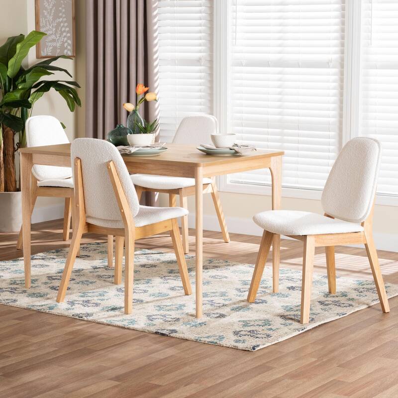 Hudson 5-Piece Dining Set - Solid Wood Table with Boucle Upholstered Chairs, Mid-Century Modern Dining Furniture