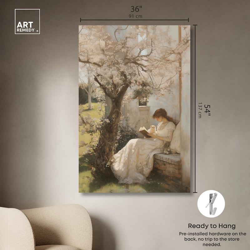 Reading With Her Cat Canvas by Art Remedy, Gallery Wrapped
