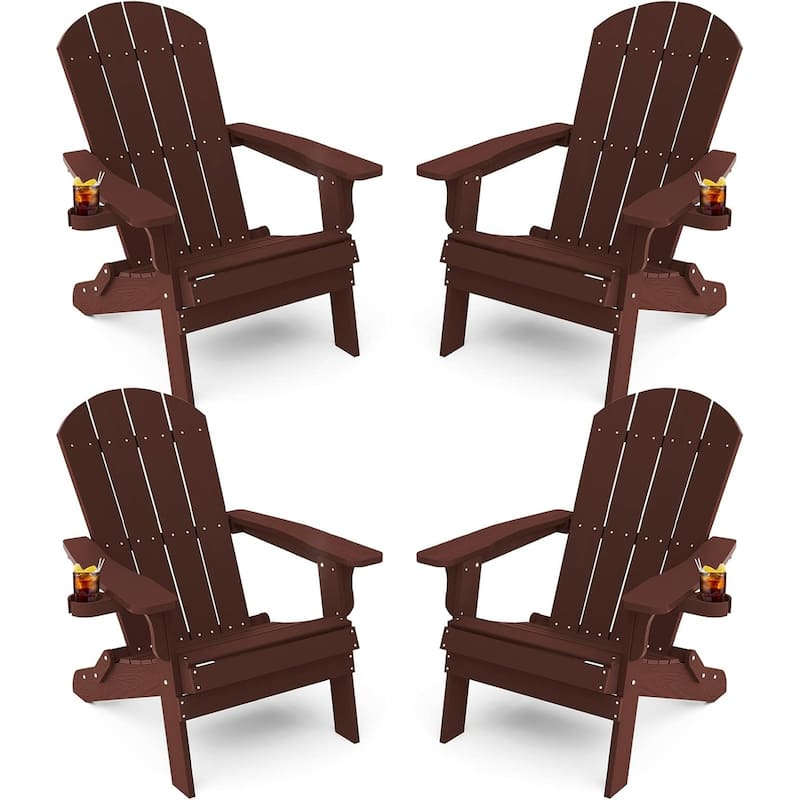 WINSOON All Weather HIPS Oversized Folding Adirondack Chair with Cup Holder - Mahoganyx4