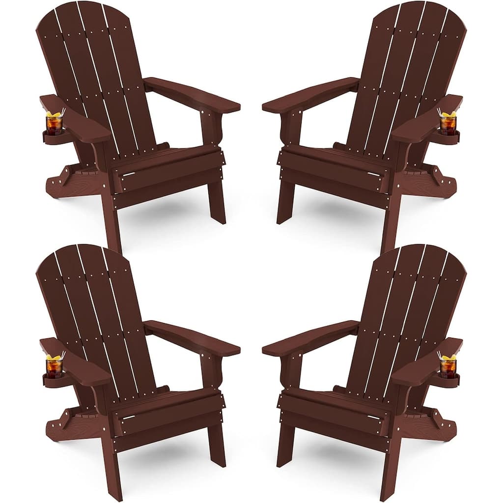 WINSOON All Weather HIPS Oversized Folding Adirondack Chair with Cup Holder