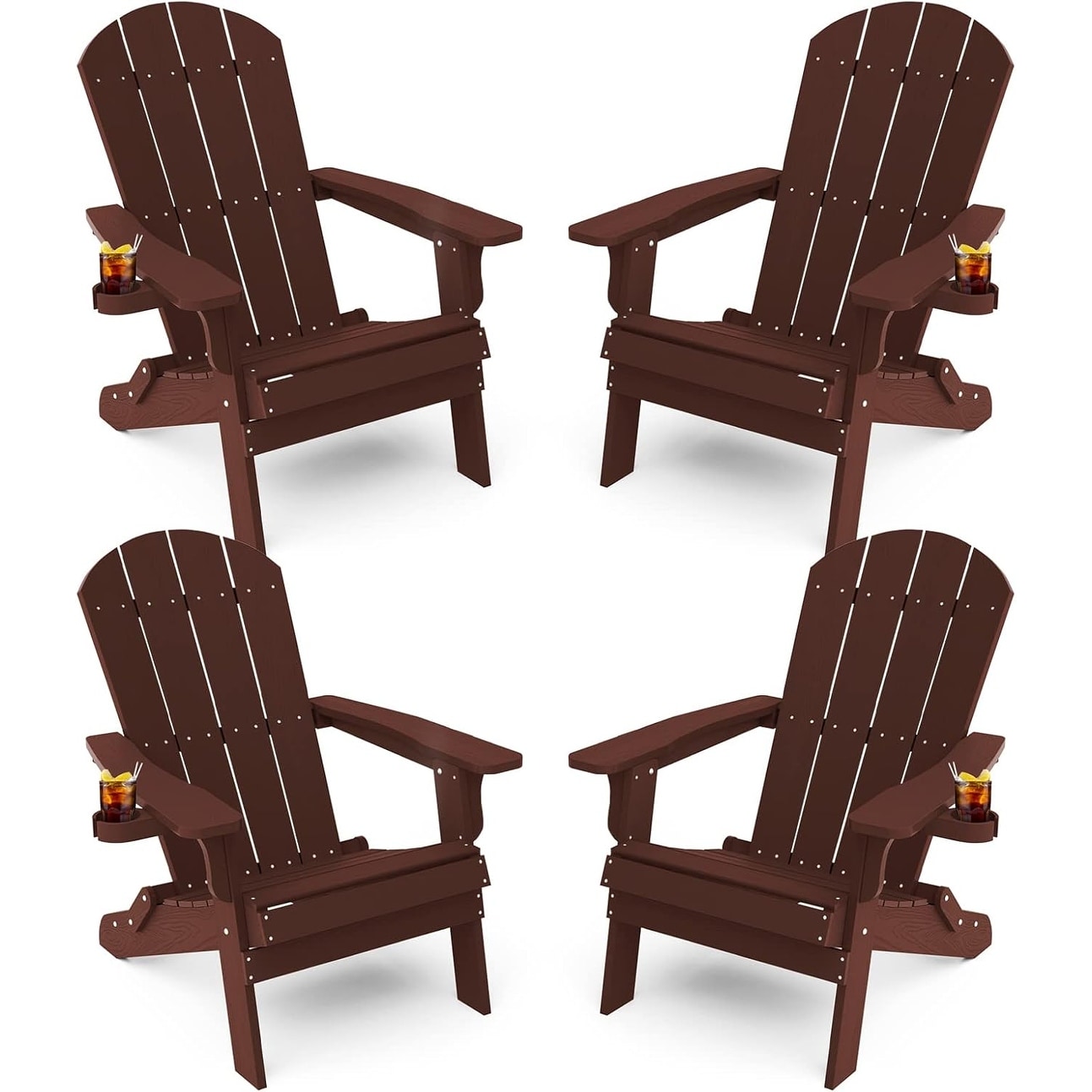 WINSOON All Weather HIPS Oversized Folding Adirondack Chair with Cup Holder