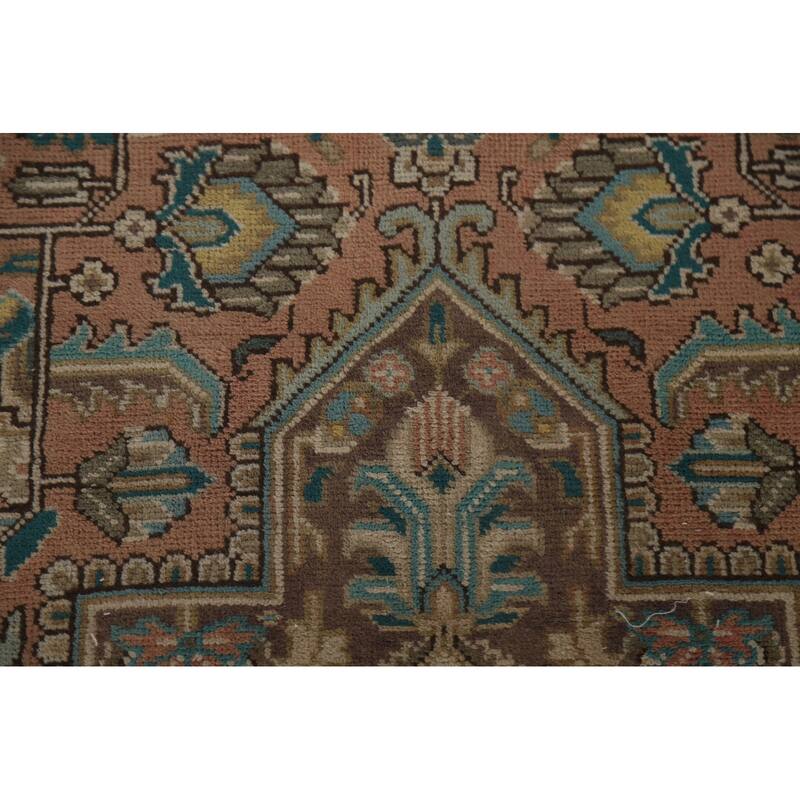 Hand Knotted Oriental 100% Wool Carpet Traditional Medallion Pink Tabriz Area Rug - 9' 7'' X 6' 4''